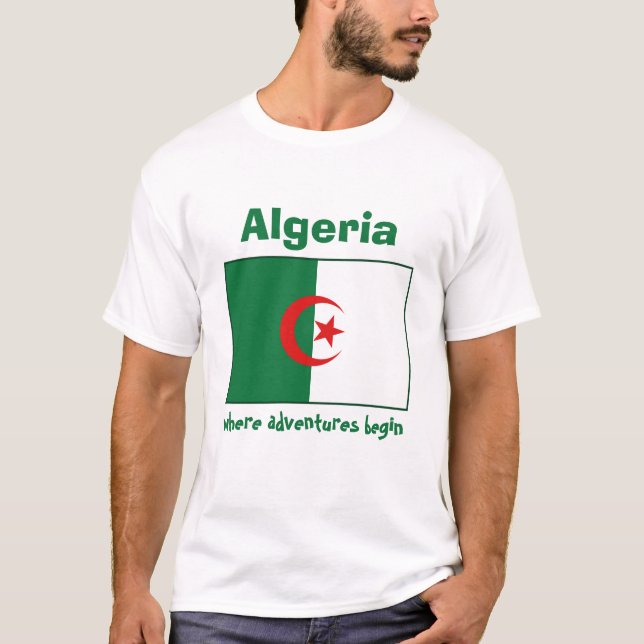 Algeriet flagga + Karta + TextT-tröja Tee (Framsida)