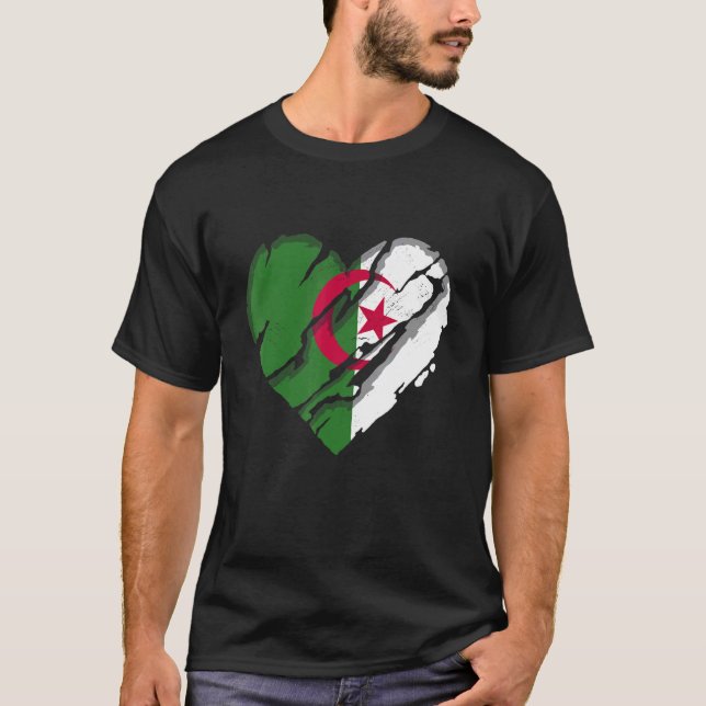 Algeriet Heart Algeriet Flagga Algeriet Pride T Shirt (Framsida)