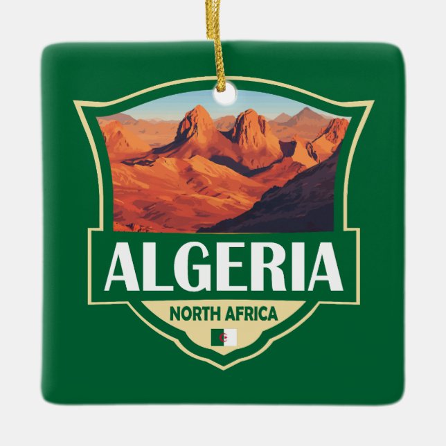 Algeriet Illustration Retro Badge Julgransprydnad Keramik (Framsida)