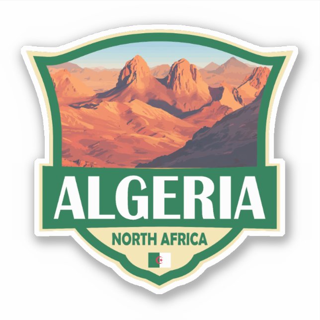 Algeriet Illustration Retro Badge Klistermärken (Framsida)
