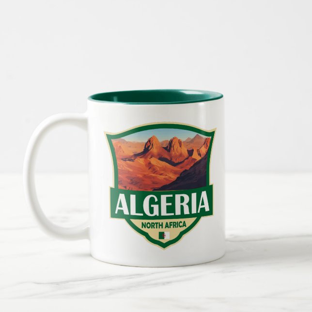 Algeriet Illustration Retro Badge Två-Tonad Mugg (Vänster)