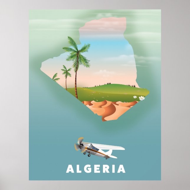 Algeriet Illustrerad reseaffisch. Poster (Framsidan)