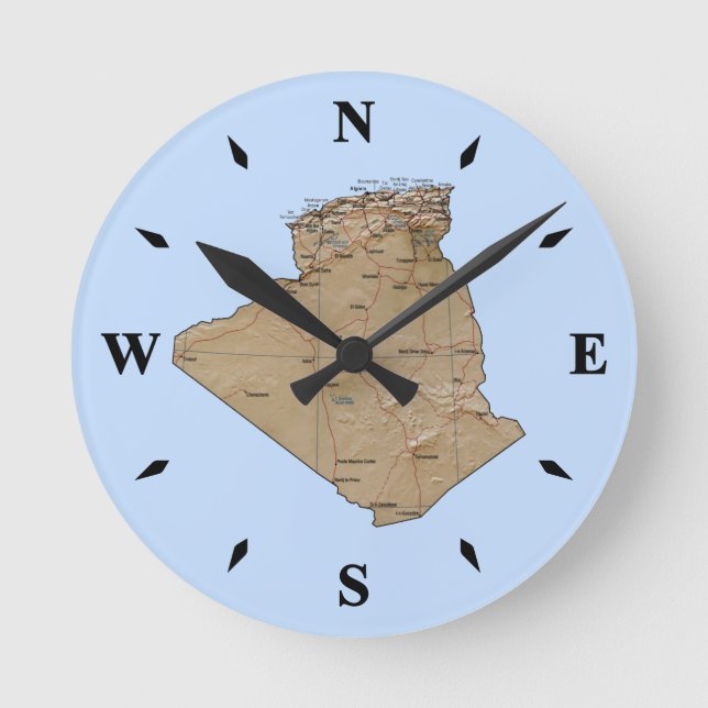 Algeriet Karta Clock Rund Klocka (Framsida)
