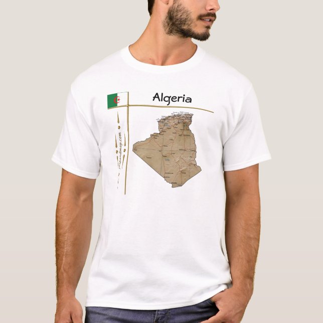 Algeriet Karta + Flagga + avdelning T-Shirt (Framsida)