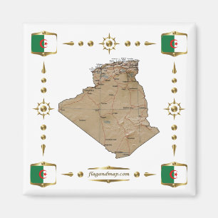 Algeriet Karta + Flaggor Magnet