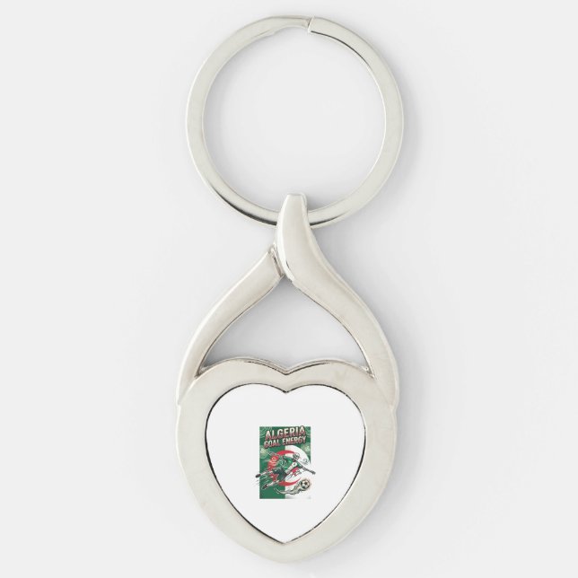 Algeriet Mål Energi Skelett Anfallare Nationer Fet Twisted Heart Silverfärgad Nyckelring (Framsidan)
