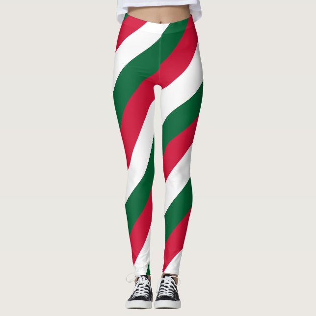Algeriet National Flagga Färg Diagonal Stripe Leggings (Framsida)