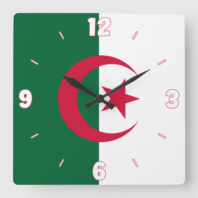 Algeriet National Flagga Patriotic Fyrkantig Klocka (Framsida)