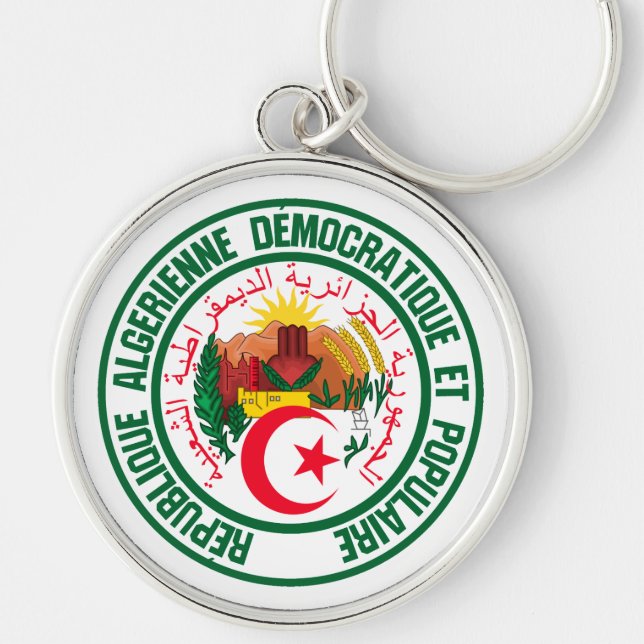 Algeriet Round Emblem Rund Silverfärgad Nyckelring (Framsidan)