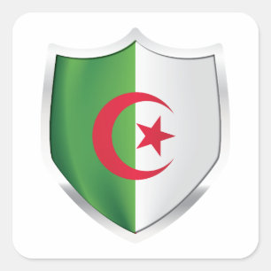 Algeriet Silver Shield Flagga Fyrkantigt Klistermärke