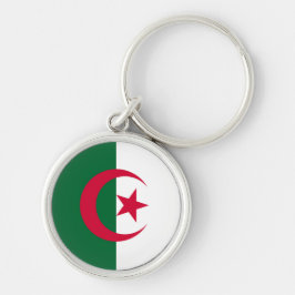 Algeriets Flagga-knapp Rund Silverfärgad Nyckelring