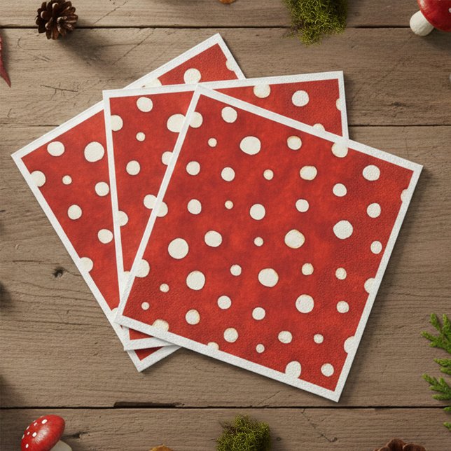 Älgfläcksröding röd och vit prickig mönster  pappersservett (Fairy Mushroom Red and White Polka Dot Pattern Napkins)