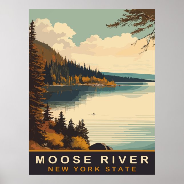 Älgfloden, NY, Vintage Resa  Poster (Framsidan)