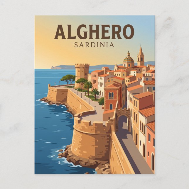 Alghero Gamla Stan Italien Vykort (Framsida)