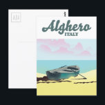 Alghero Italien vintage resor poster Vykort<br><div class="desc">Algheros reseaffisch för Italien,  roddbåt,  i en vacker tro eller vintage stil.</div>