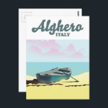 Alghero Italien vintage resor poster Vykort<br><div class="desc">Algheros reseaffisch för Italien,  roddbåt,  i en vacker tro eller vintage stil.</div>