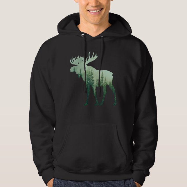 Älghjort Och Skogs Natur Hoodie (Framsida)