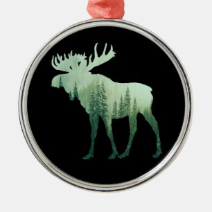 Älghjort Och Skogs Natur Julgransprydnad Metall