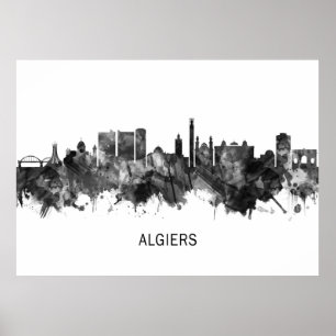 Algiers AlgeriSkyline BW Poster