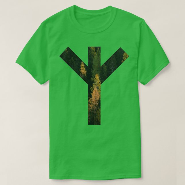 Algiz Forest Rune Symbol T Shirt (Design framsida)
