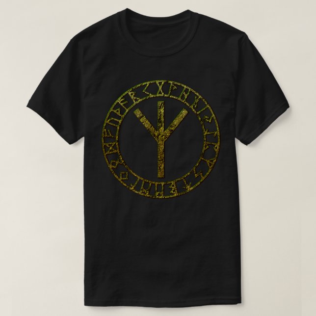 Algiz Vikings Runes Norse Elhaz Odin Thor Vegvisir T Shirt (Design framsida)