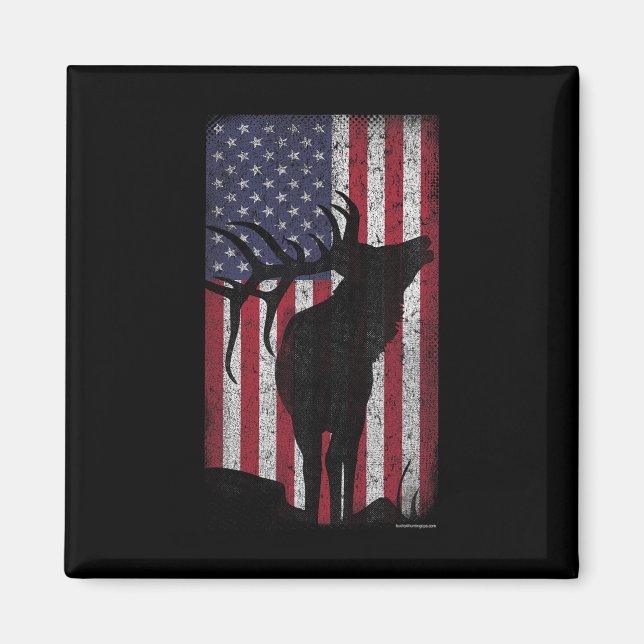 Älgjakt Bugling Bull Us Flag - Amerikansk Retro  Magnet (Framsidan)