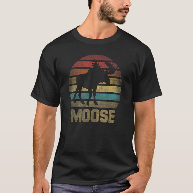 Älgklipp Djur Retro Solnedgång 1 T Shirt (Framsida)