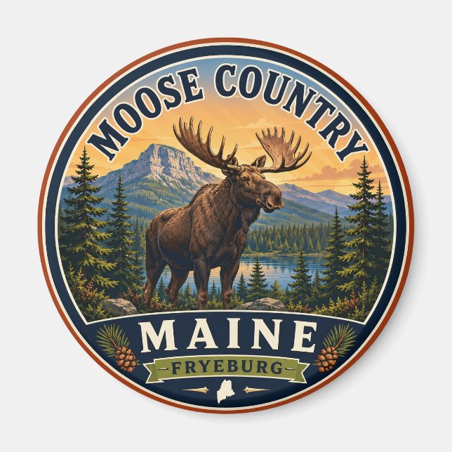 Älgland Fryeburg Maine Rund Magnet (Framsidan)