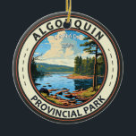 Algonquin Province Park Travel Art Vintage Julgransprydnad Keramik<br><div class="desc">Algonquin Provincial Park-vektorteckningsdesign. Skogarna,  floderna och många sjöar,  inklusive det stora Sjön av två floder,  är hem för älgar,  björnar och gemensamma loon.</div>