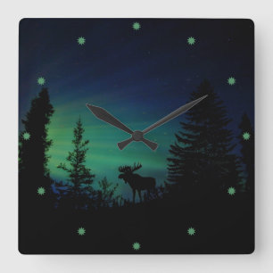 ÄlgSilhouette i Twilghten Fyrkantig Klocka