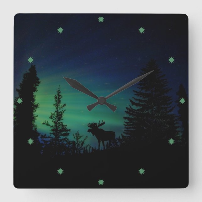 ÄlgSilhouette i Twilghten Fyrkantig Klocka (Framsida)