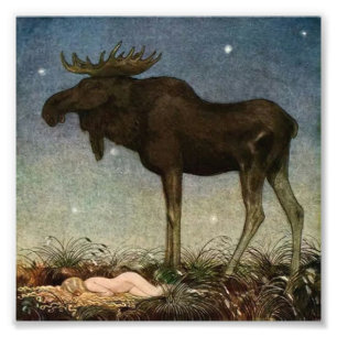 “Älgskutt finner den sovande prinsessan” av John B Fototryck