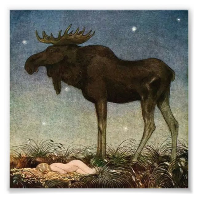 “Älgskutt finner den sovande prinsessan” av John B Fototryck (Framsidan)