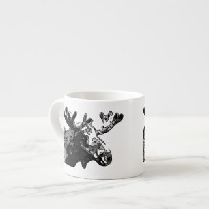 Älgteckning i svartvitt espressomugg