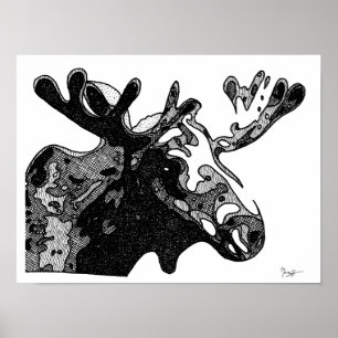 Älgteckning i svartvitt poster
