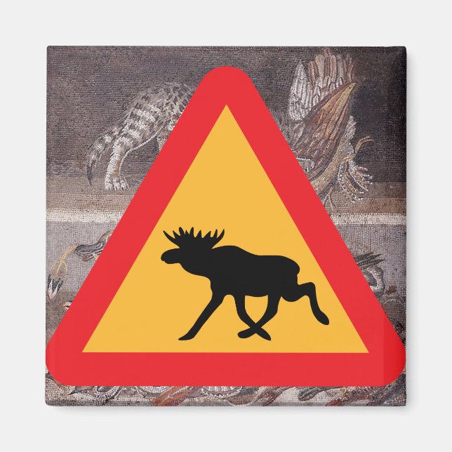 Älgvarningsskylt i Whittier Alaska Magnet (Framsidan)
