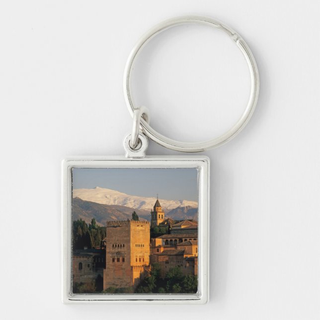 Alhambra; Granada; Andalusien, Spanien, Sierra Fyrkantig Silverfärgad Nyckelring (Framsidan)