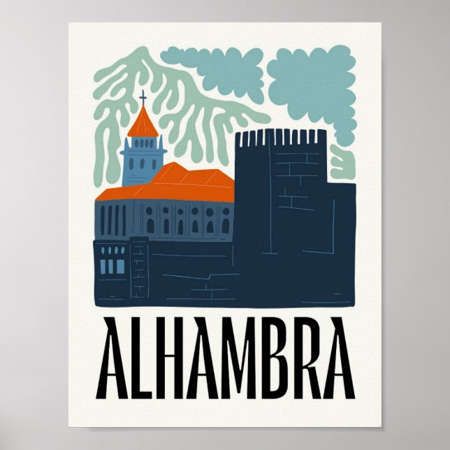 Alhambra Granada Spain abstrakt blommigt art. Poster (Framsidan)