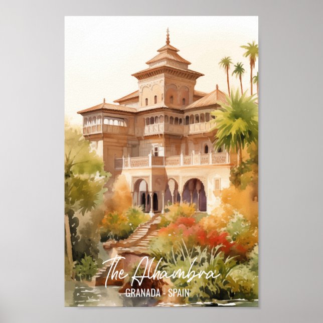 Alhambra Granada Spanien Berömd Travel Ställe Poster (Framsidan)