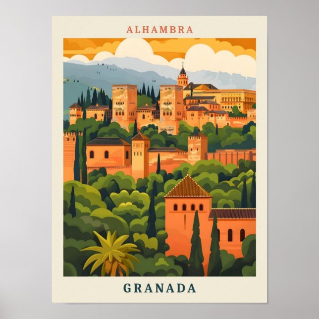Alhambra Granada Spanien Elegant Vintage resor Poster (Framsidan)