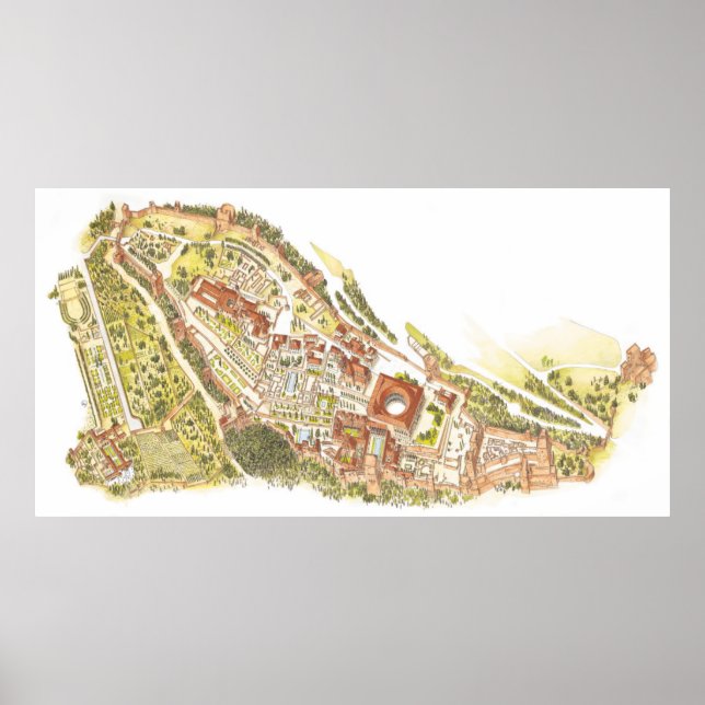 Alhambra Granada Spanien. Flygvy Poster (Framsidan)