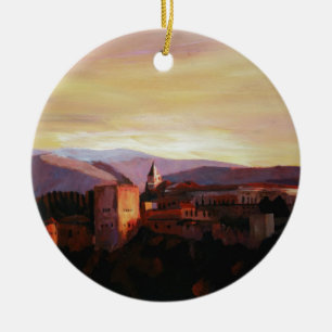 Alhambra Granada Spanien med dolda berg för snö Julgransprydnad Keramik
