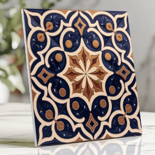 Alhambra Morisk Geometrisk Marinblå Guld Kakelplatta