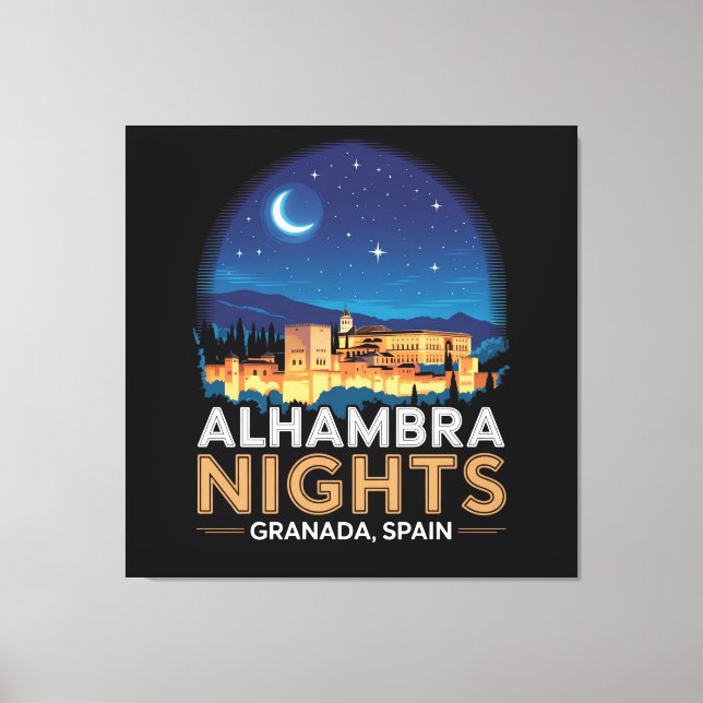 Alhambra Nights- Granada Spain Travel Art Canvastryck (Framsida)