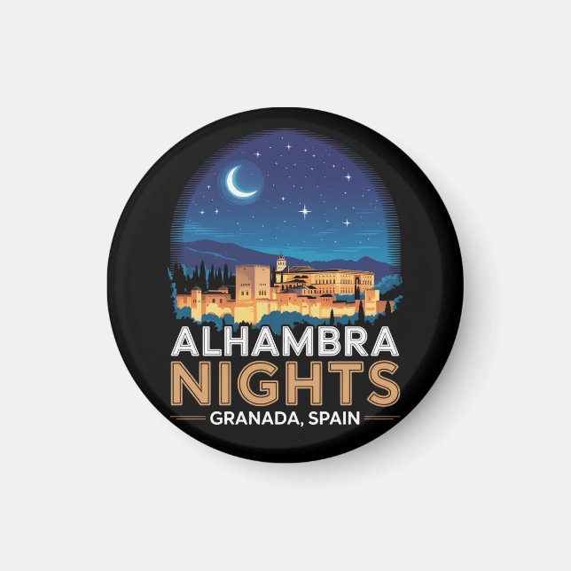 Alhambra Nights- Granada Spain Travel Art Magnet (Framsidan)