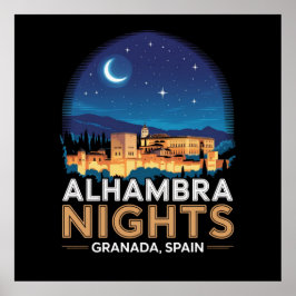 Alhambra Nights- Granada Spain Travel Art Poster