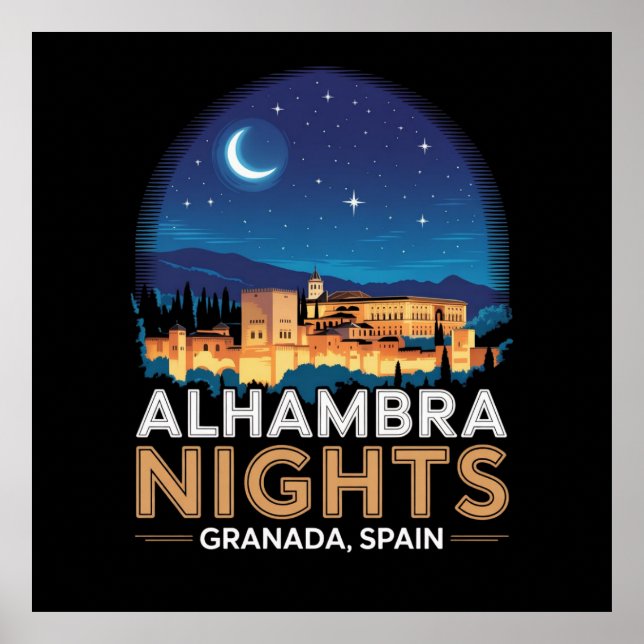 Alhambra Nights- Granada Spain Travel Art Poster (Framsidan)