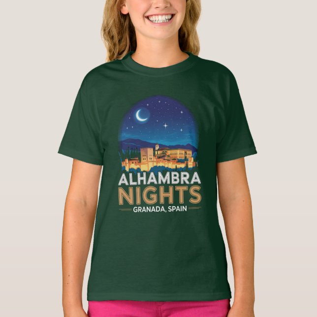 Alhambra Nights- Granada Spain Travel Art T Shirt (Framsida)