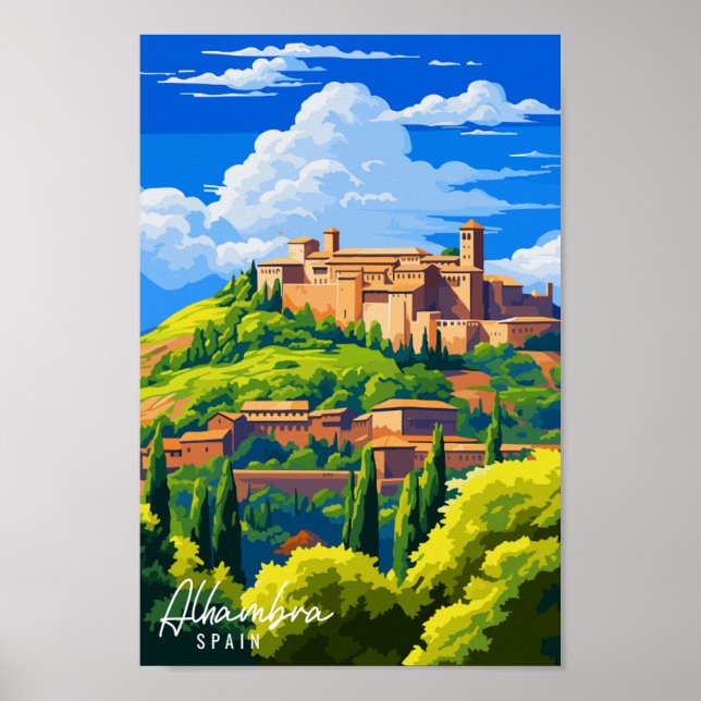 Alhambra Spain vintage resor illustration Poster (Framsidan)