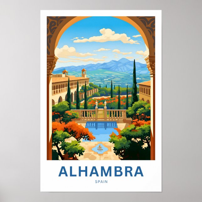 Alhambra Spanien Travel Skriv ut Poster (Framsidan)